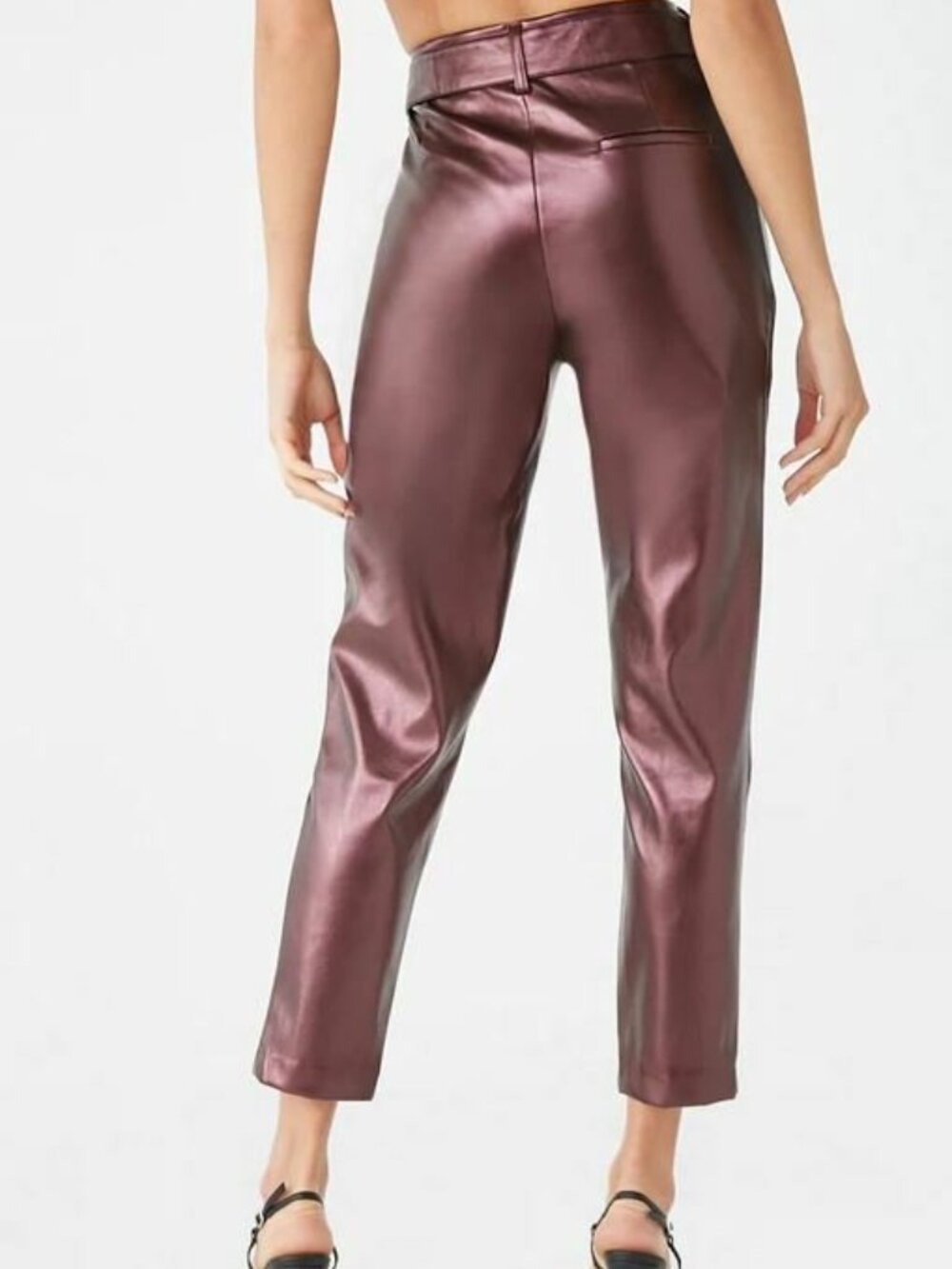 Forever 21 AUBERGINE Faux Leather Ankle Pants Small S - Picture 4 of 4